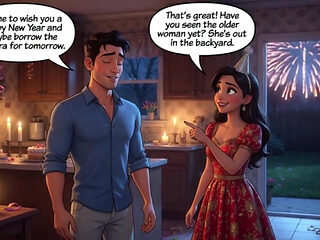 A Taboo New Year Passion Ignites Between Close Friends in the Moonlit Backyard (ai Generated)