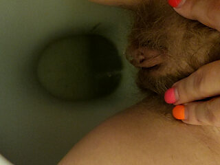 MILF Pee Close up View in the Toilet From Hairy Pussy