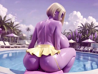 Wet Purple Fantasy Goddess Huge Tits Poolside Tease - 4K Ai