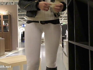 Jeny Smith shows off camel toe in tight white leggings