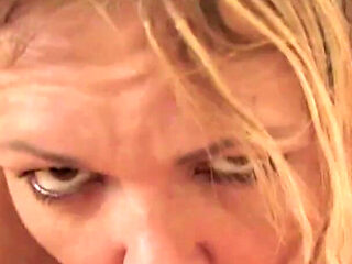 Sweet blonde milf Kelly Leigh POV deepthroat blowjob on kitchen