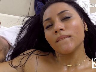Reina Velez gets her tight Latina pussy fingered & fucked by a romantic guy's big dick