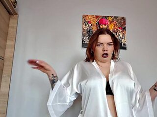 Casting. Smoking Busty Secretary Candidate Does a Striptease and Pees on the Floor