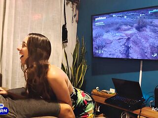 Brazilian Ariel Siren Plays Video Game While He Pounds Her Ass