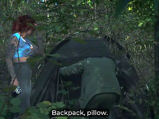Step Mom\u2019s Secret Masturbation in Share Tent Turns Taboo Fuck!