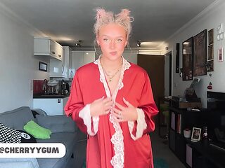 Naughty British teen with massive natural tits tries on sexy lingerie