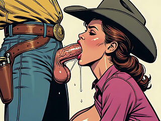 Sexy Retro Art Cowgirls Sucking Cock