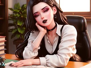 Goth secretary teases and licks boss's dick before a meeting