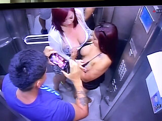 Real Amateur Threesome on the Elevator