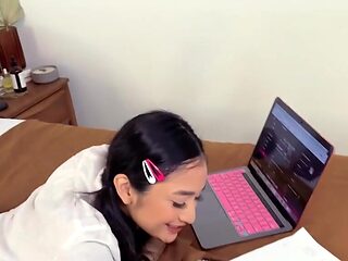 Slutty Asian stepsister ends up taking his dick in POV