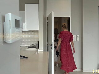 Skinny porn star gets spanked in kitchen