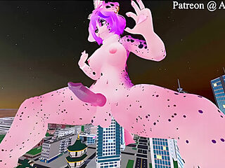 Car Toon In Furry Giantess Rides A Building & Floods The Streets With Cum