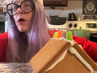 73 Giantess in 8-inch Heels Decorates a Gingerbread Village
