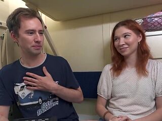 Redheaded Russian hoe takes hard dick on the train
