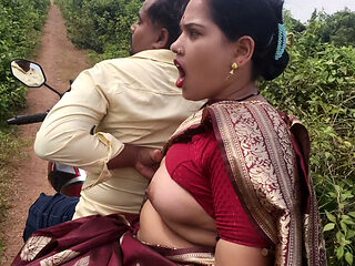 Indian Desi bihari village wife hard touch big boobs, by her lover, in running bike, in outdoor jungle