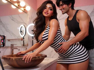 Curvy Woman and Her Male Friend Record Their First Intimate Video Together Home Alone in Bathroom Ai Generated