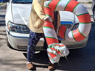 Big Beautiful Woman Nurse Vicki Crushes This Blow up Candy Cane