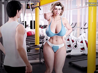 Big Ass Busty MILF Stepmom Twerking in Public Gym for Stepson - Hentai Game Sex