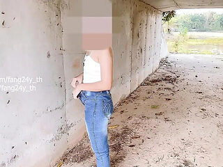 Naughty Thai teen creampies stranger in public forest while boyfriend watches
