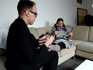 Teacher's sexy feet get worshipped by student
