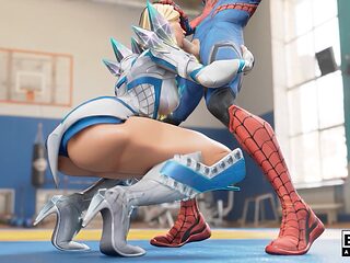 Light-haired Emma gives Spidey a cleanout while having fun with her big ass