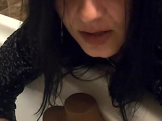 Bathroom Pee Fetish in Shiny Outfit. Pvc Dress Toilet Tease and Dirty Talk