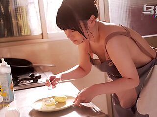 Petite Asian takes a deepthroat blowjob in the kitchen