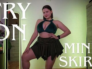 Trying on 3 Cute Mini Skirts - Jungle Green, Pink Bows & Burgundy Straps