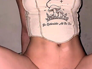 Sitting and Rolling on My New Transparent Dildo