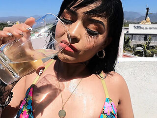 Sexy Mexican Girl Swallows Pee - Brunette Babe Barbara Mont in Hot Golden Shower Fetish 4K