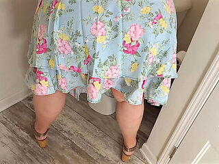 BBW Maid No Panties Office Bathroom Flash - Big Ass Mature Granny Almost Caught