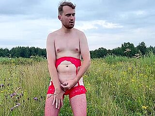 Having Fun Outside In My Stockings, Heels And Garter Belts, Masturbating And Cumming