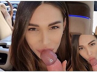 Crazy Blowjob From A Brunette In A Car, Oral Creampie, Cum Swallow