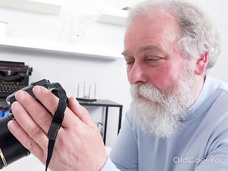 Grey Haired Old Man Seduces Brunette Babe For Hot Sex On Camera - Blowjob, Doggy Style & Cum In Mouth