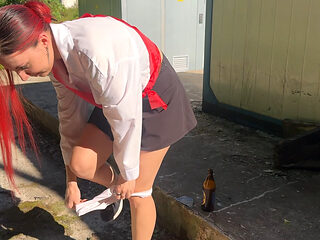 I caught my neighbor's daughter, a graduate, drinking  and punished her with a bottle in her ass