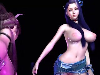 3D 4K Two big boobs slut Asian naked their huge boobs teasing you to fuck their pussy