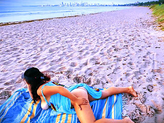 Hairy MILF Gets Fingered by Stranger on Public Beach - Big Natural Tits & Perfect Ass