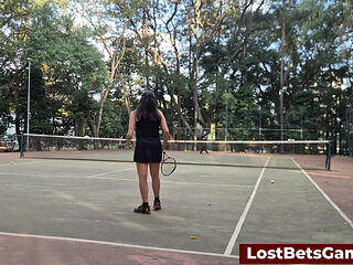 Rafaela and Igor Are Taking Their Strip Tennis Match Outside