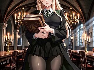 Draconia Malfoid has an affair in the library of her magic school.