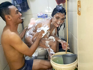 Wife is taking a shower and I'm taking a shower too.
