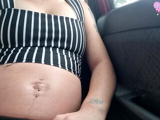Pregnant Teen Slut Showing off in the Uber