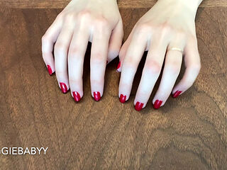 Long Red Natural Nail Tapping