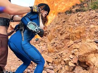 Sexy Cowgirl in Blue Latex Fucked Hard in Desert