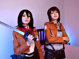 Mikasa, Sasha and Historia Pound Dripping Wet Pussies with Fingers and Devour Cunnilingus to a
