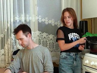 Tight girl is going to cuck her man with his own stepfather