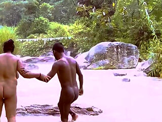 Boyfriend and girlfriend romantic chodai in lake of waterfall