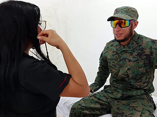 A Doctor Sensually Gropes a Soldier in the Doctor's Office During a Consultation