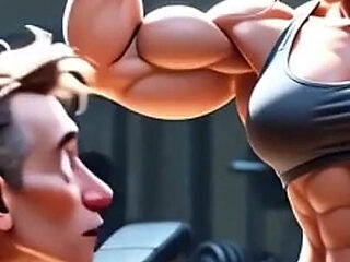 Muscular Woman Humiliates Skinny Man - Foot Worship Domination