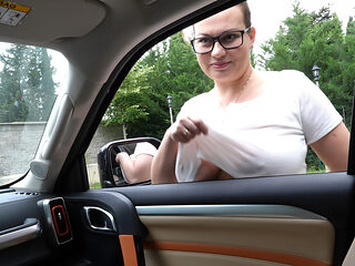 Slut Wife Sucks Huge Cock of a Stranger in the Car and Says Hello to Her Cuckold Hubby!