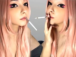 Pink Hair Egirl smoking with her stepdad before sex (ask me for full vid)